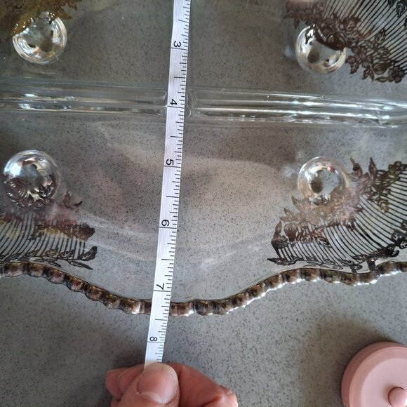 Vintage Silver Overlay Divided Glass Serving Dish with Ornate Handles - Picture 2 of 5